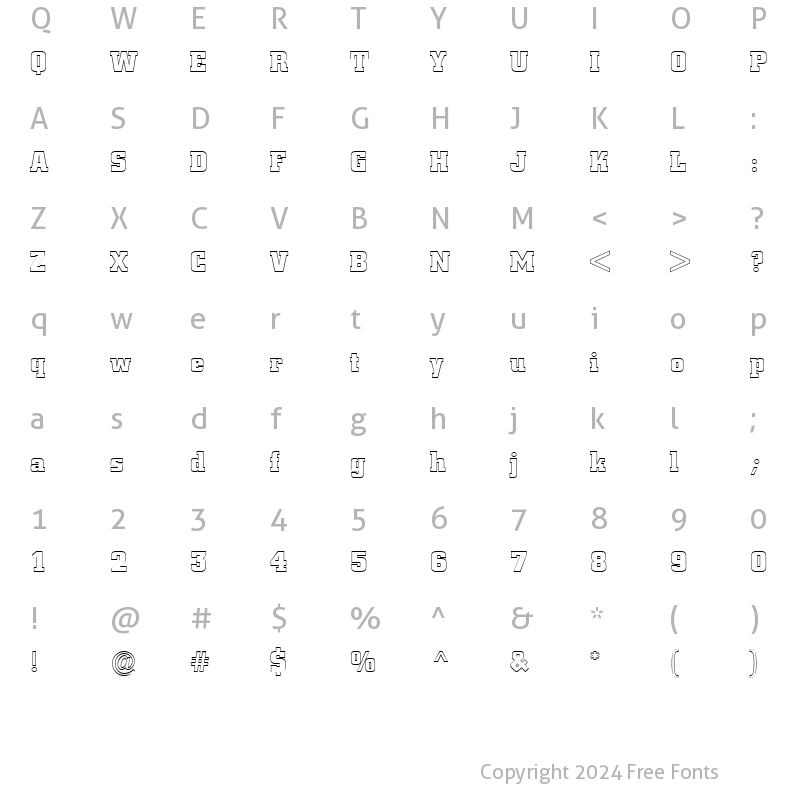 Character Map of FZ BASIC 53 HOLLOW Normal