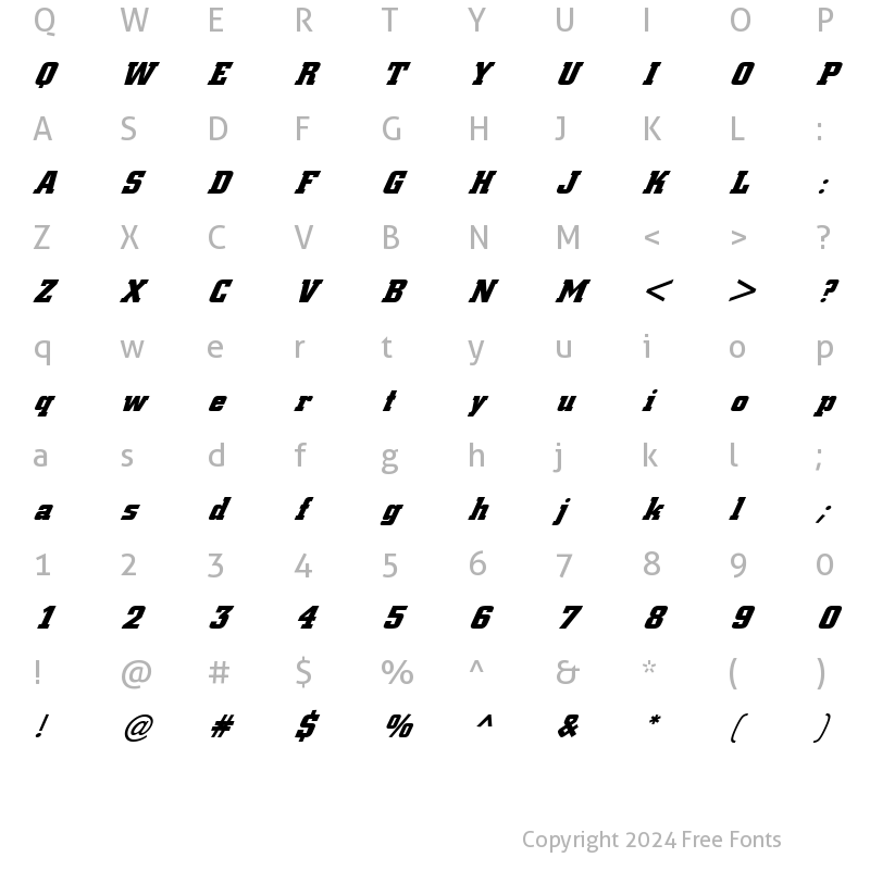 Character Map of FZ BASIC 53 ITALIC Normal