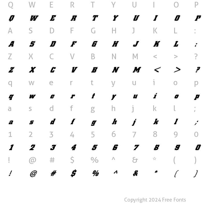 Character Map of FZ BASIC 53 SPIKED ITALIC Normal