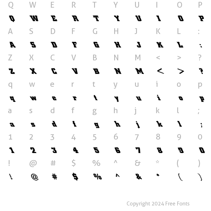 Character Map of FZ BASIC 53 SPIKED LEFTY Normal