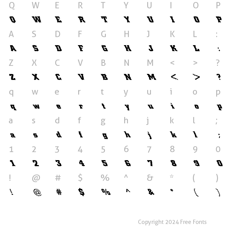 Character Map of FZ BASIC 53 WAVEY LEFTY Normal