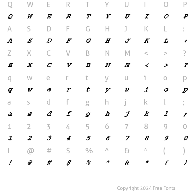 Character Map of FZ BASIC 54 WAVEY ITALIC Normal