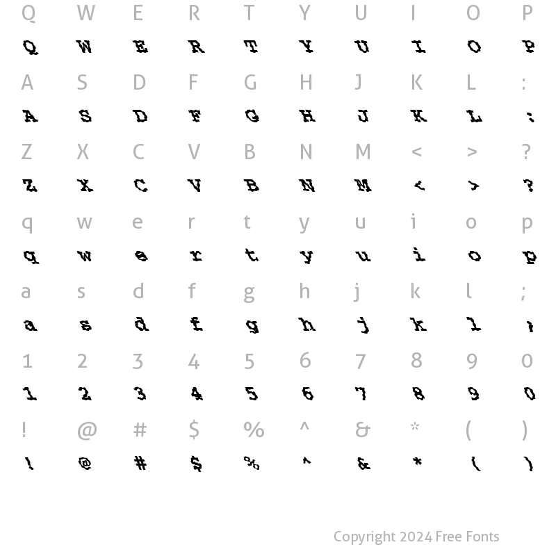 Character Map of FZ BASIC 54 WAVEY LEFTY Normal