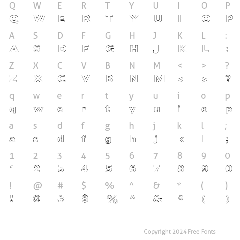 Character Map of FZ BASIC 55 HOLLOW Normal