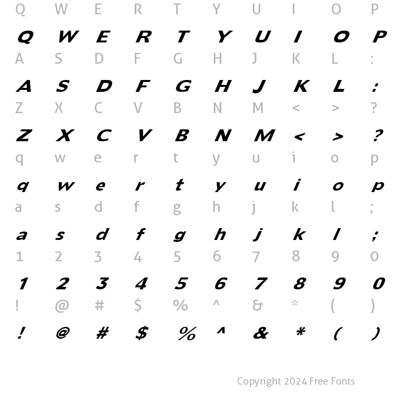 Character Map of FZ BASIC 55 ITALIC Normal