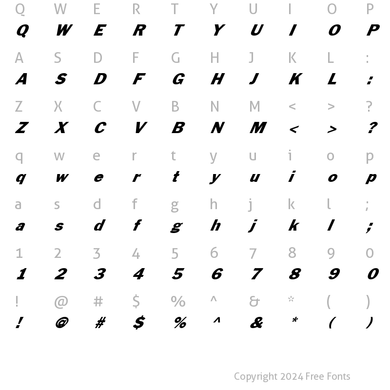 Character Map of FZ BASIC 56 ITALIC Normal