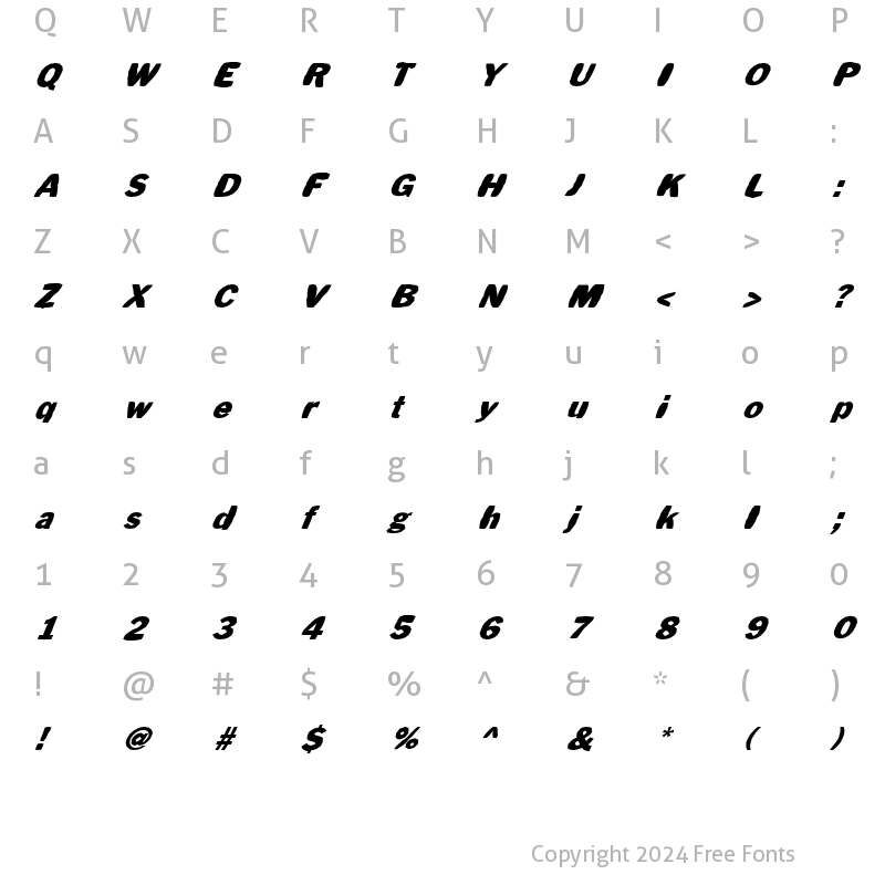 Character Map of FZ BASIC 56 MANGLED ITALIC Normal