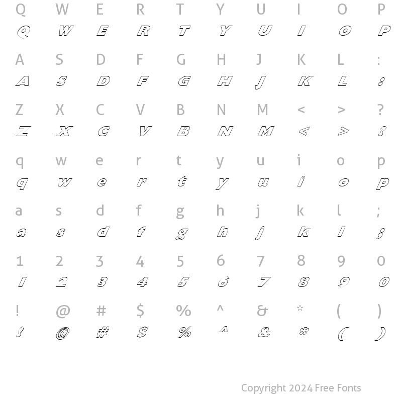 Character Map of FZ BASIC 57 HOLLOW ITALIC Normal