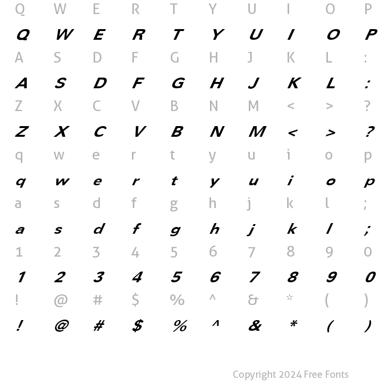 Character Map of FZ BASIC 57 ITALIC Normal