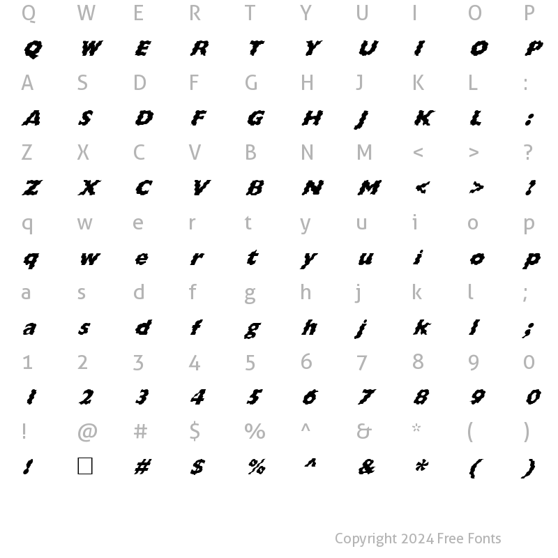 Character Map of FZ BASIC 57 WAVEY ITALIC Normal