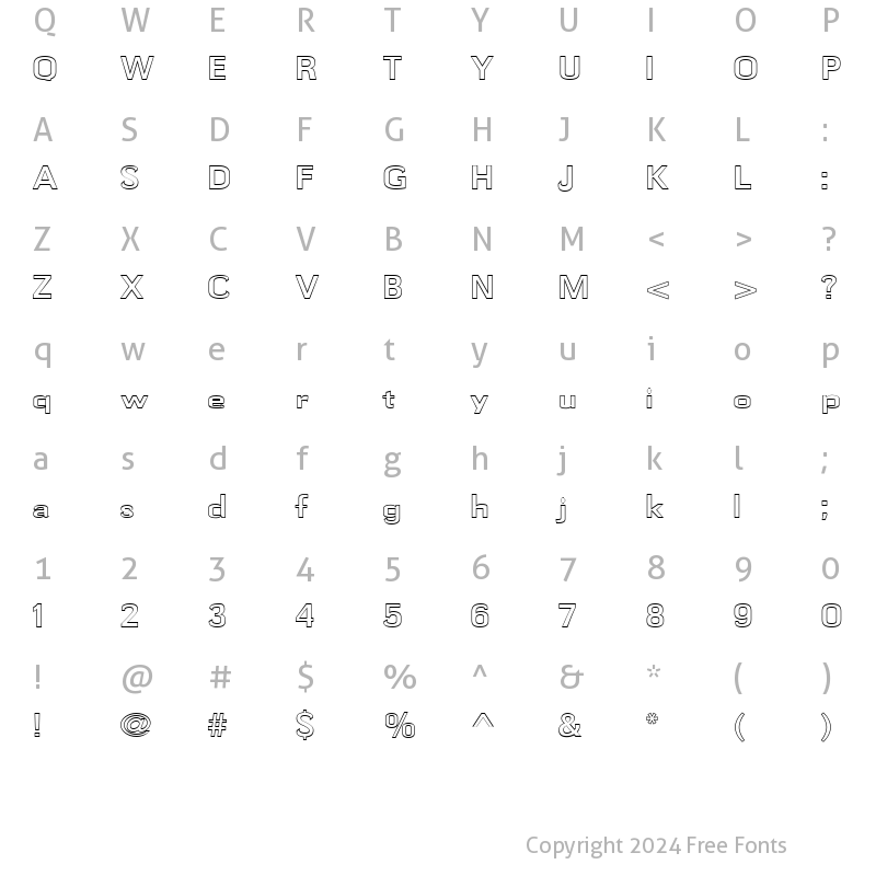 Character Map of FZ BASIC 58 HOLLOW Normal