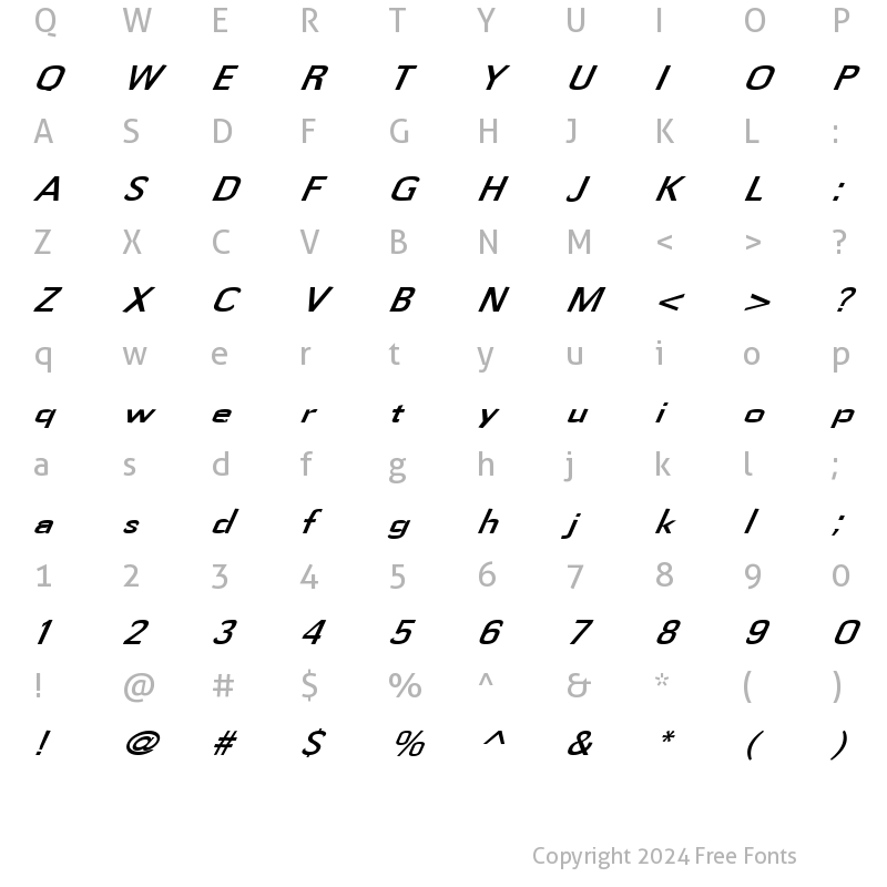 Character Map of FZ BASIC 58 ITALIC Normal