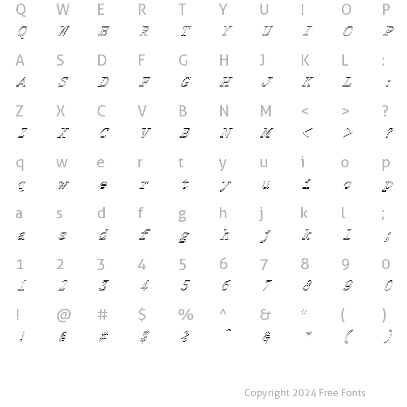 Character Map of FZ DIGITAL 1 HOLLOW ITALIC Normal