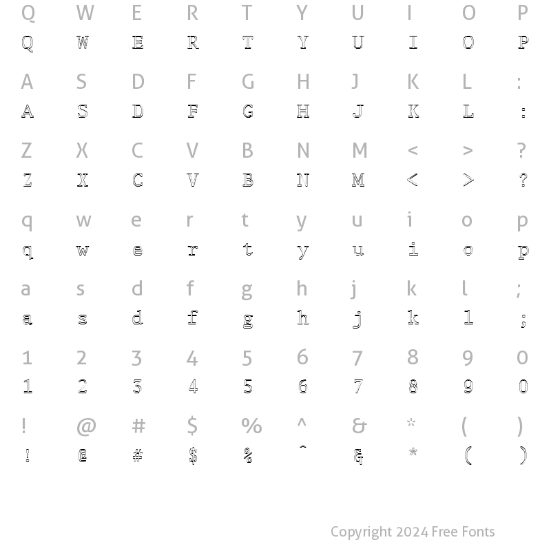 Character Map of FZ DIGITAL 1 HOLLOW Normal