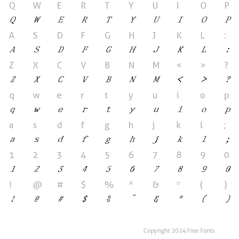 Character Map of FZ DIGITAL 1 ITALIC Normal