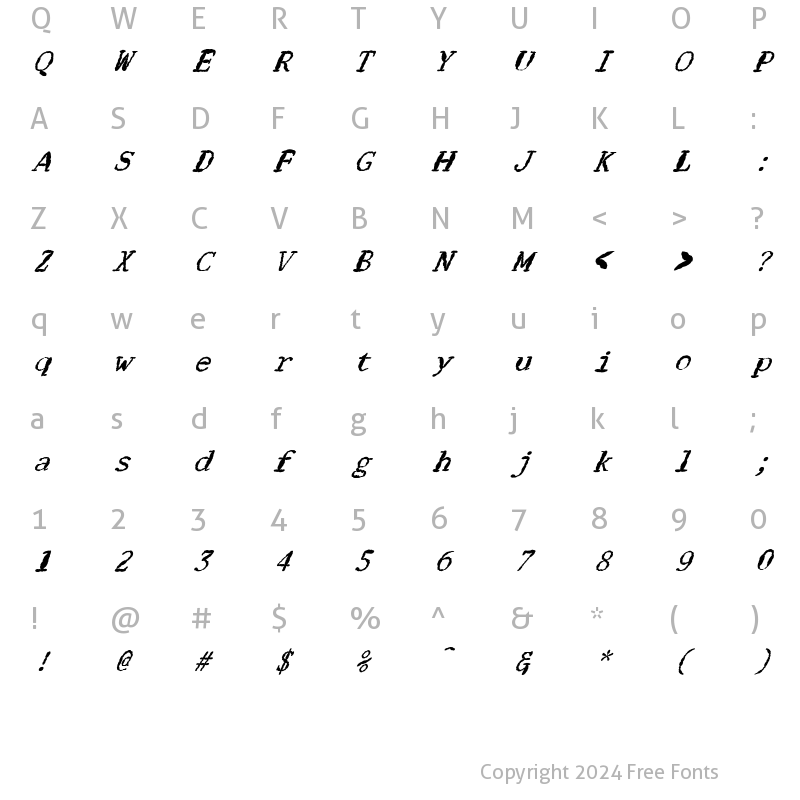 Character Map of FZ DIGITAL 1 MANGLED ITALIC Normal