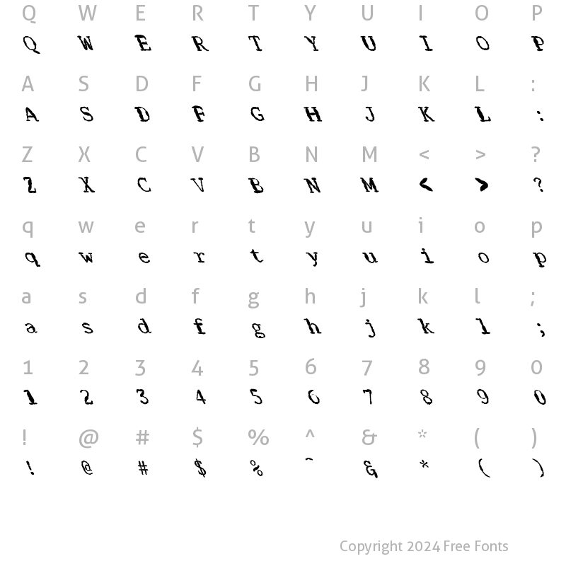 Character Map of FZ DIGITAL 1 MANGLED LEFTY Normal