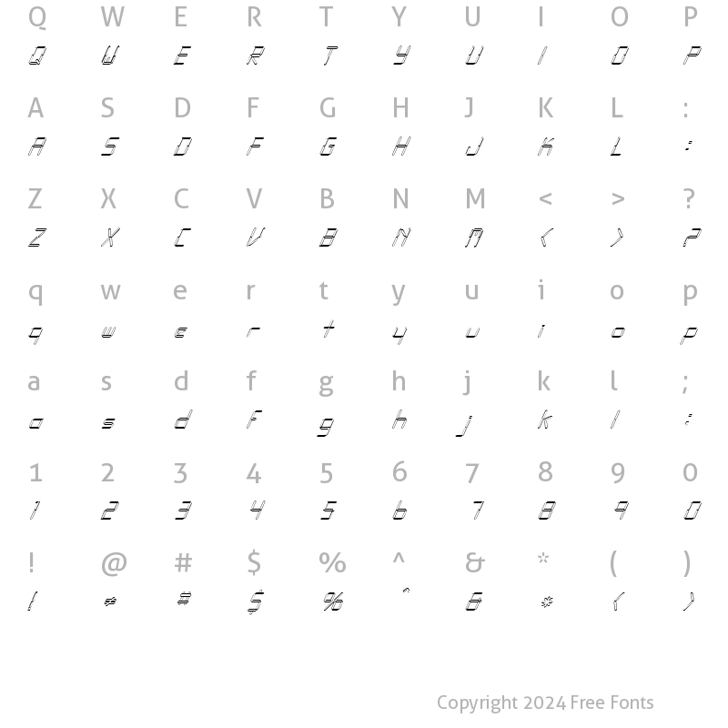 Character Map of FZ DIGITAL 10 HOLLOW ITALIC Normal