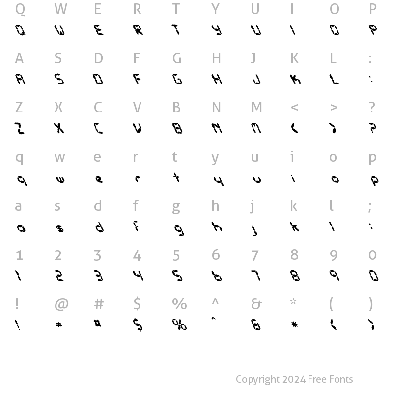 Character Map of FZ DIGITAL 10 MANGLED LEFTY Normal