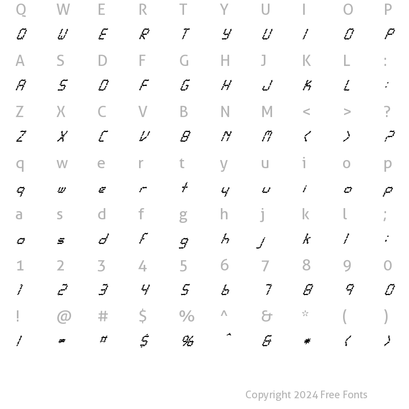 Character Map of FZ DIGITAL 10 SPIKED ITALIC Normal