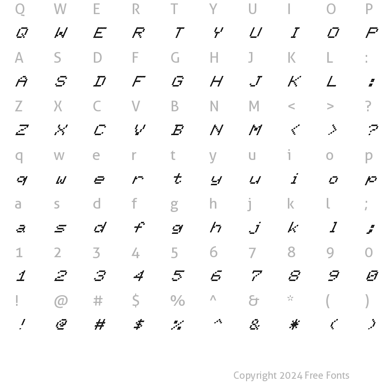 Character Map of FZ DIGITAL 11 ITALIC Normal