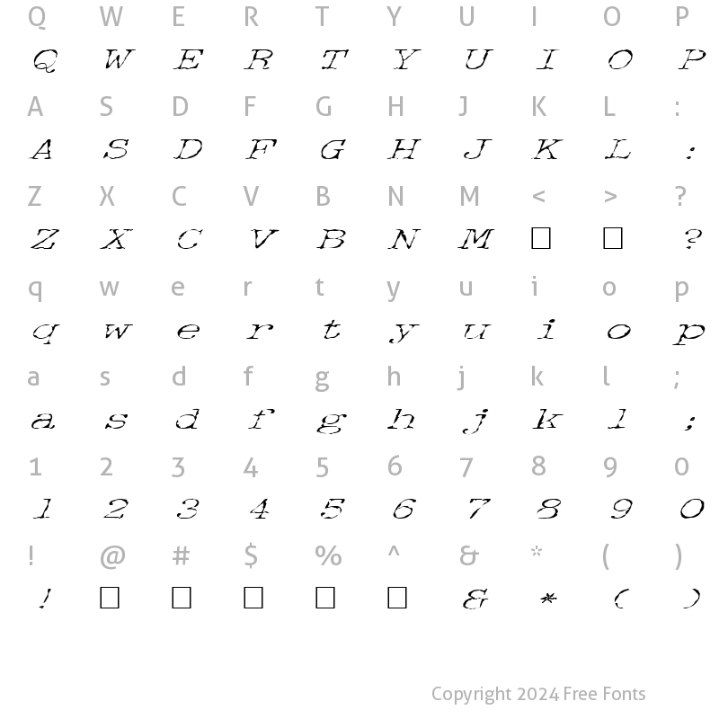 Character Map of FZ DIGITAL 2 ITALIC Normal