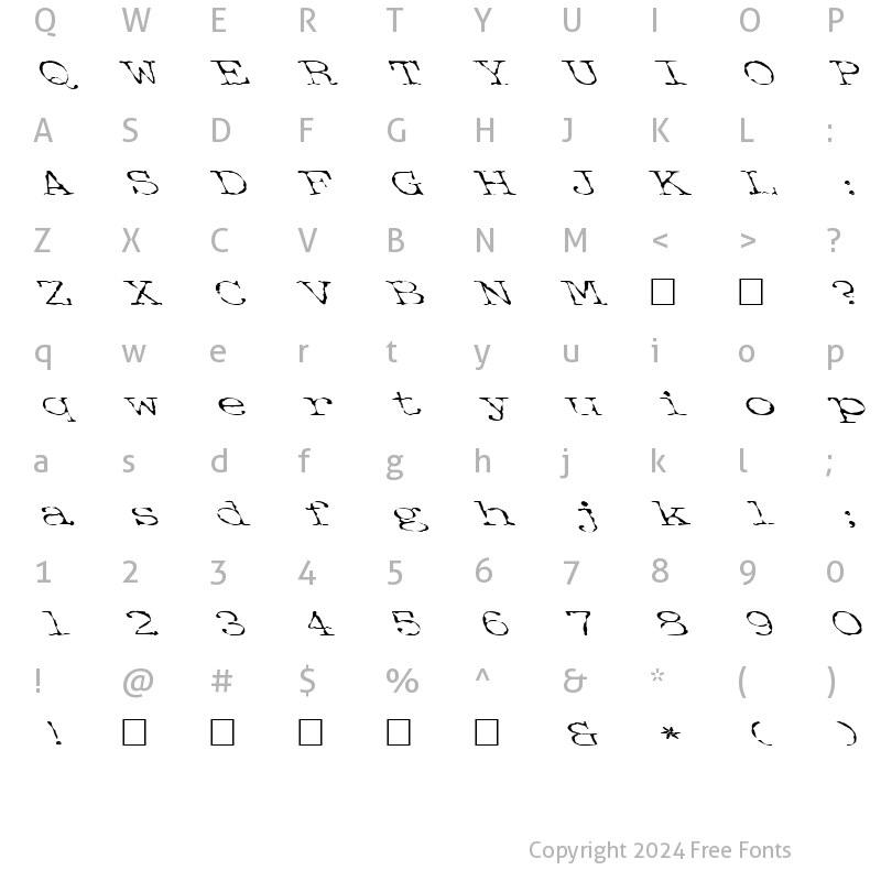 Character Map of FZ DIGITAL 2 LEFTY Normal