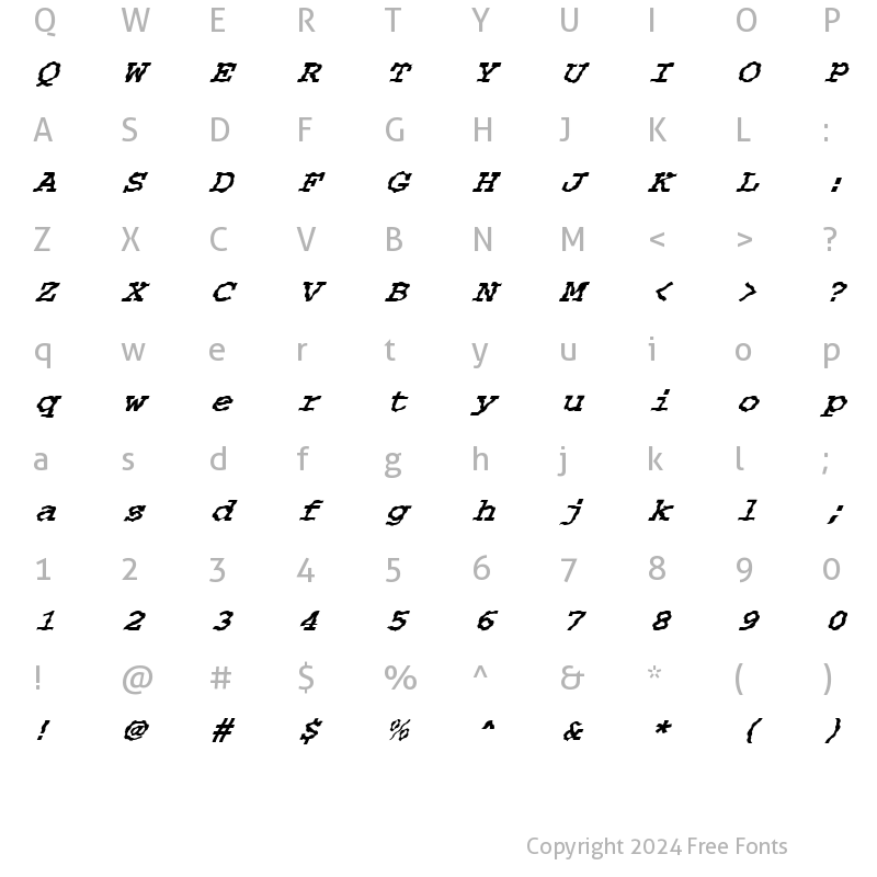 Character Map of FZ DIGITAL 3 WAVEY ITALIC Normal