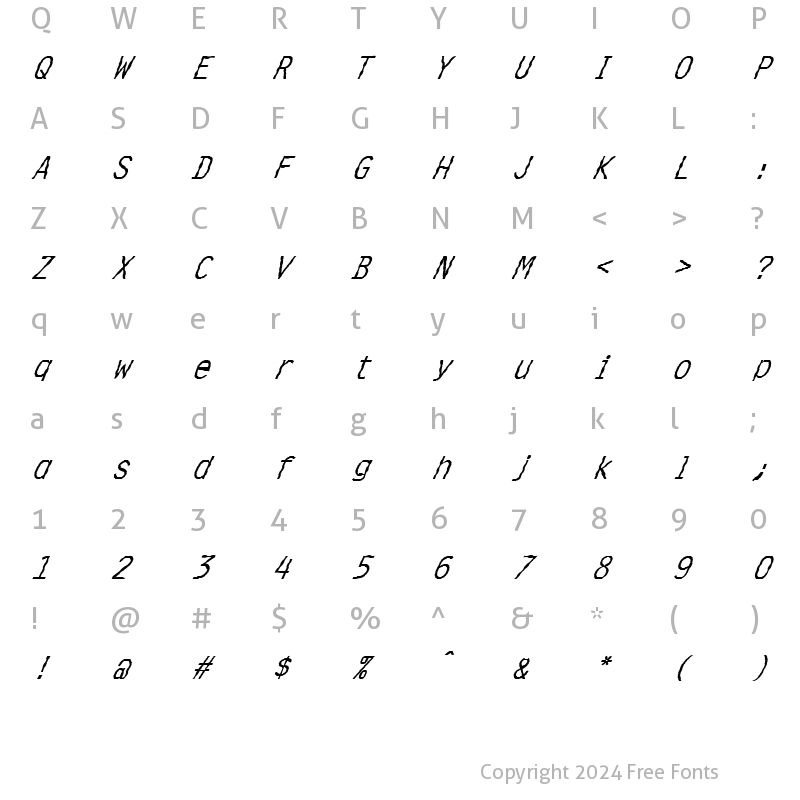 Character Map of FZ DIGITAL 4 WAVEY ITALIC Normal