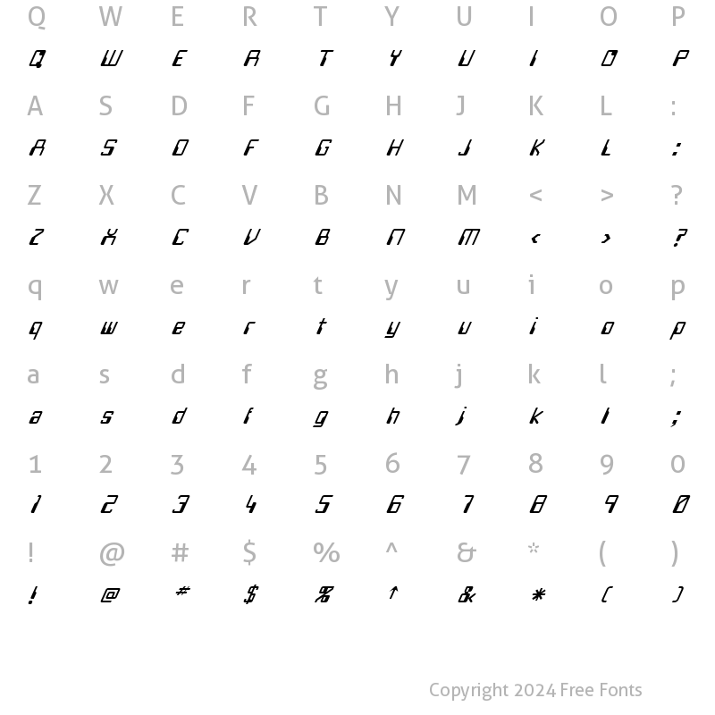 Character Map of FZ DIGITAL 5 ITALIC Normal