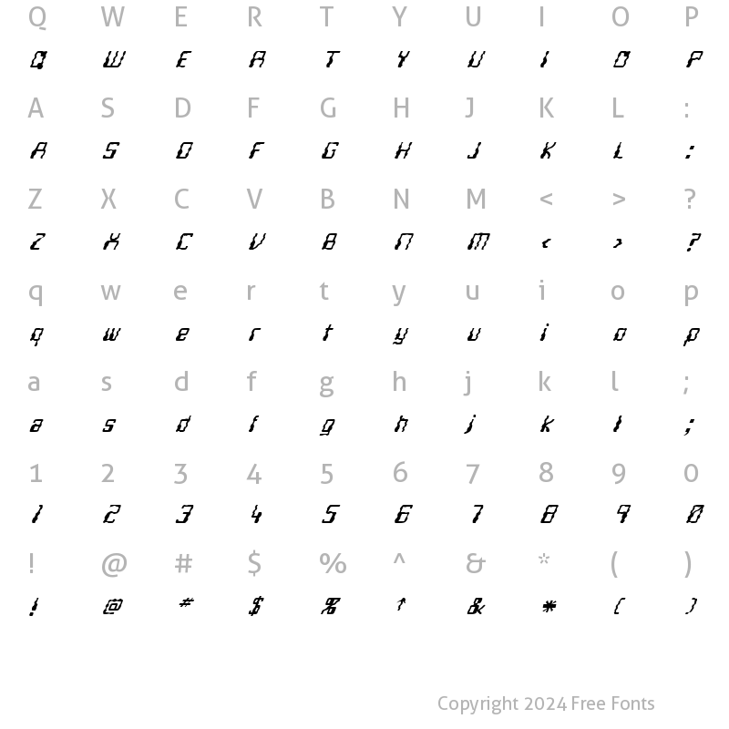 Character Map of FZ DIGITAL 5 WAVEY ITALIC Normal