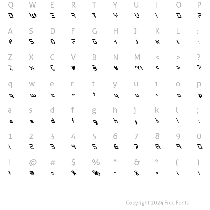 Character Map of FZ DIGITAL 7 MANGLED LEFTY Normal