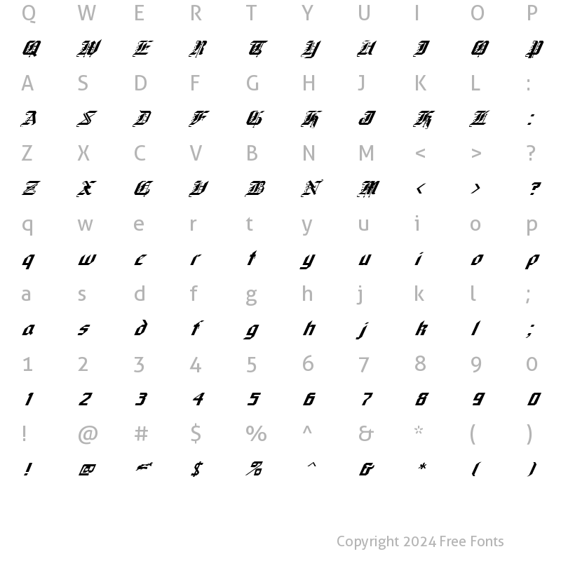 Character Map of FZ GOTHIC 1 ITALIC Normal