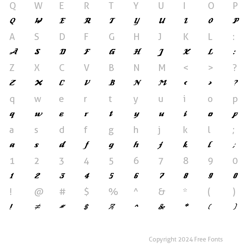 Character Map of FZ GOTHIC 2 ITALIC Normal