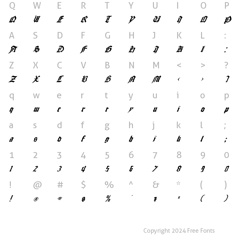 Character Map of FZ GOTHIC 3 ITALIC Normal