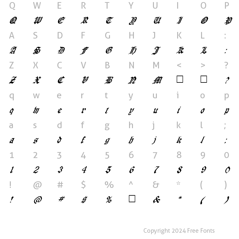 Character Map of FZ GOTHIC 4 ITALIC Normal