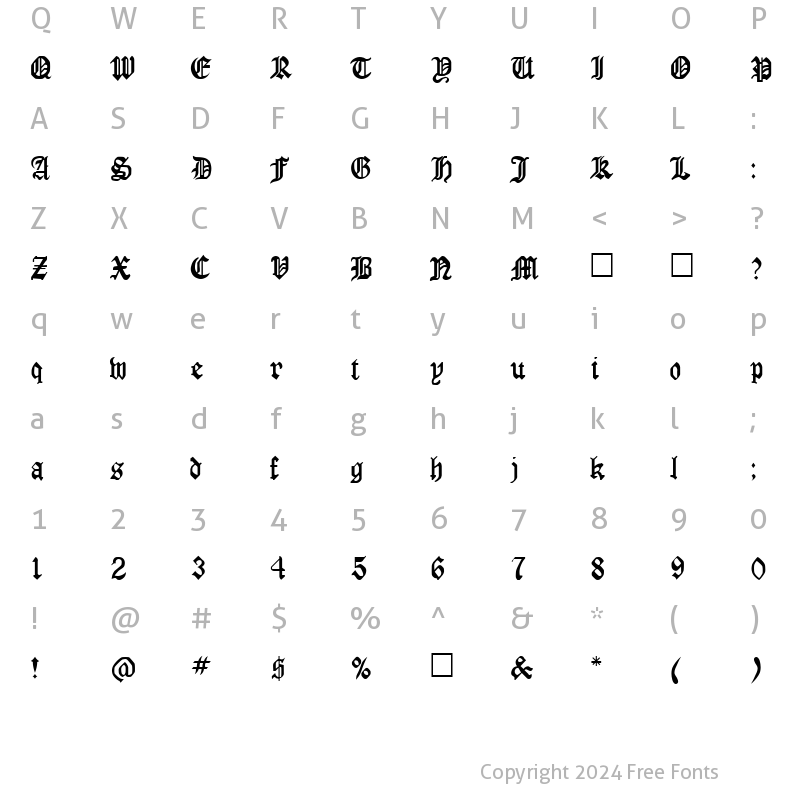 Character Map of FZ GOTHIC 4 Normal