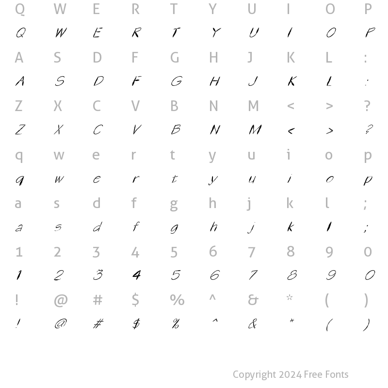 Character Map of FZ HAND 1 MANGLED ITALIC Normal