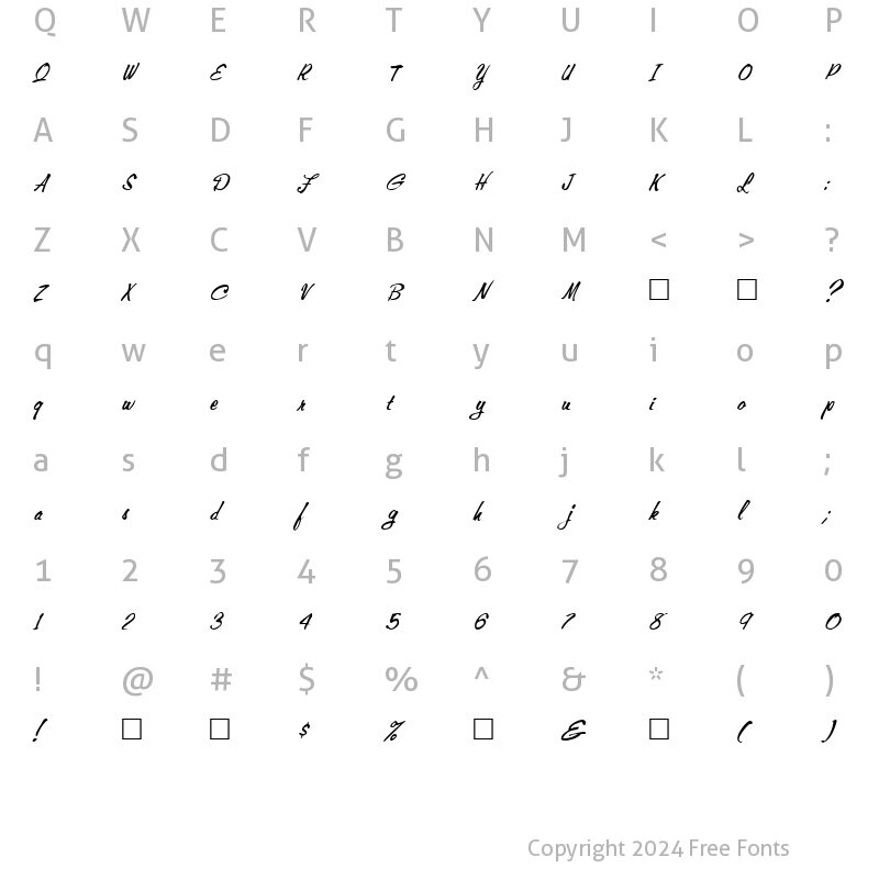 Character Map of FZ HAND 10 ITALIC Normal