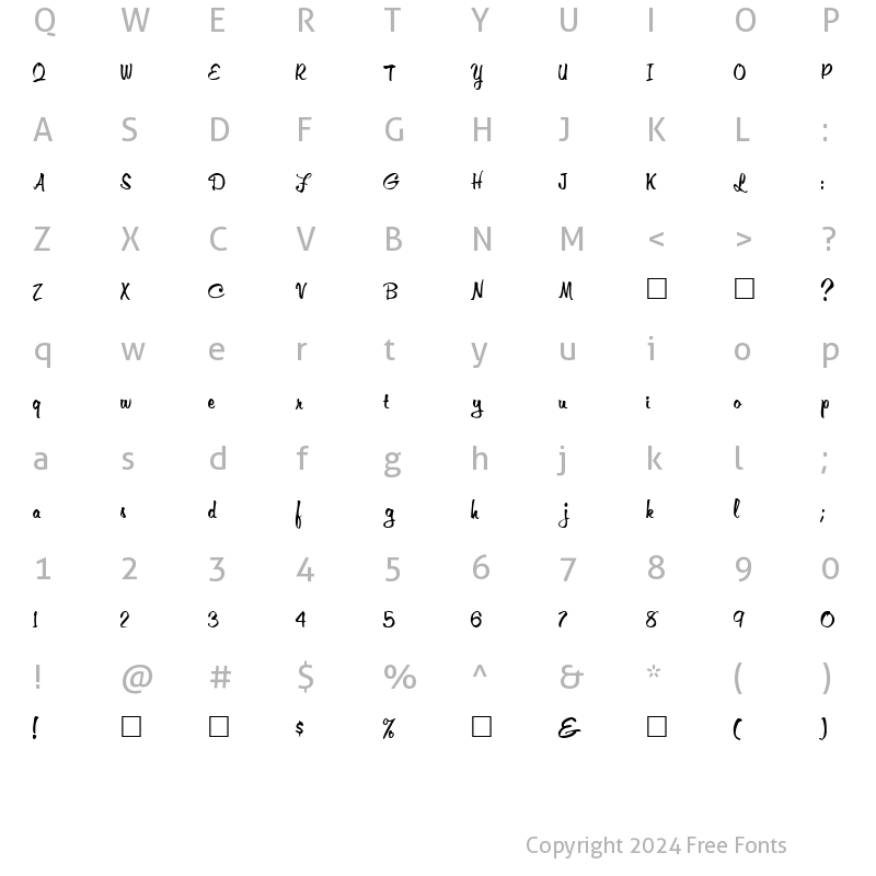 Character Map of FZ HAND 10 Normal