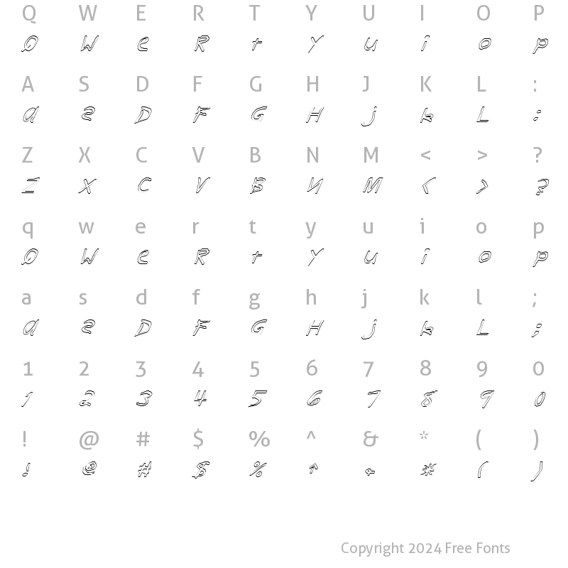 Character Map of FZ HAND 11 HOLLOW ITALIC Normal