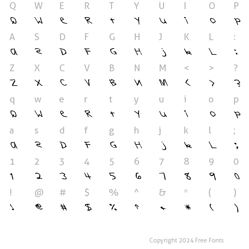 Character Map of FZ HAND 11 LEFTY Normal