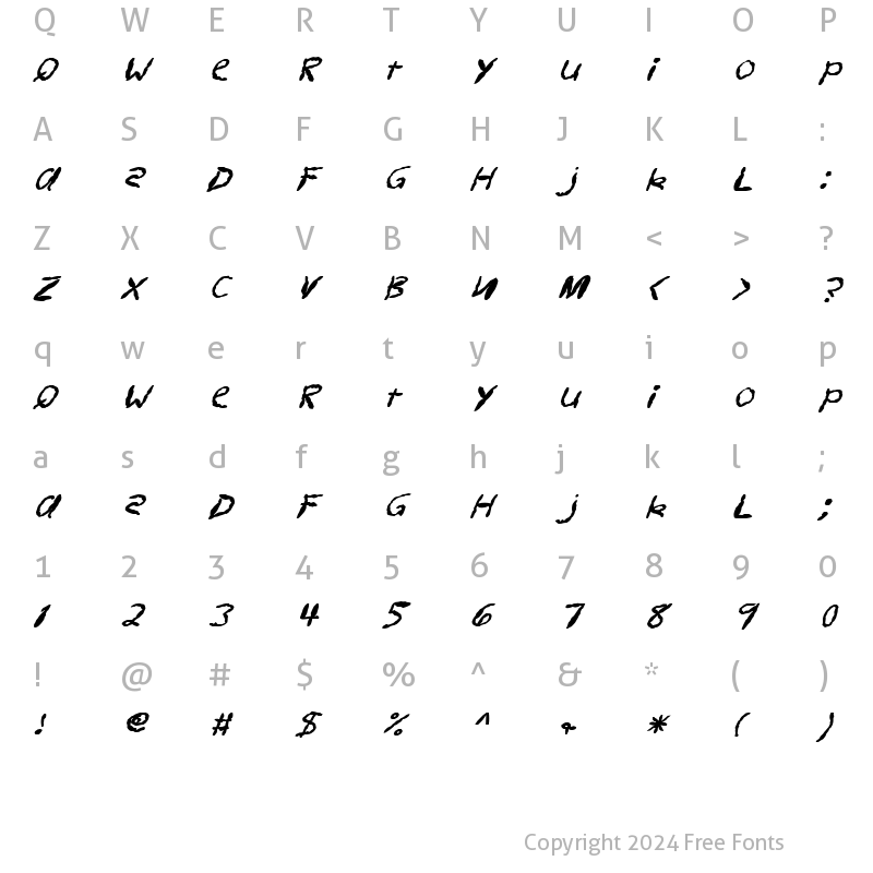 Character Map of FZ HAND 11 MANGLED ITALIC Normal