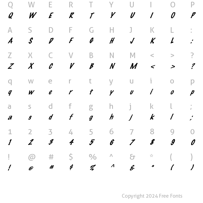 Character Map of FZ HAND 14 ITALIC Normal