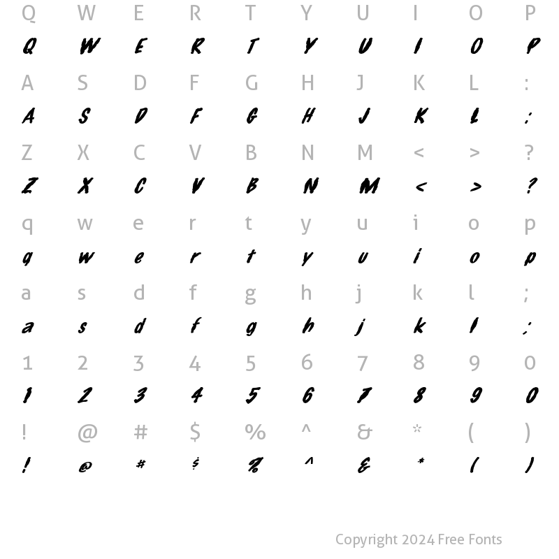 Character Map of FZ HAND 14 MANGLED ITALIC Normal