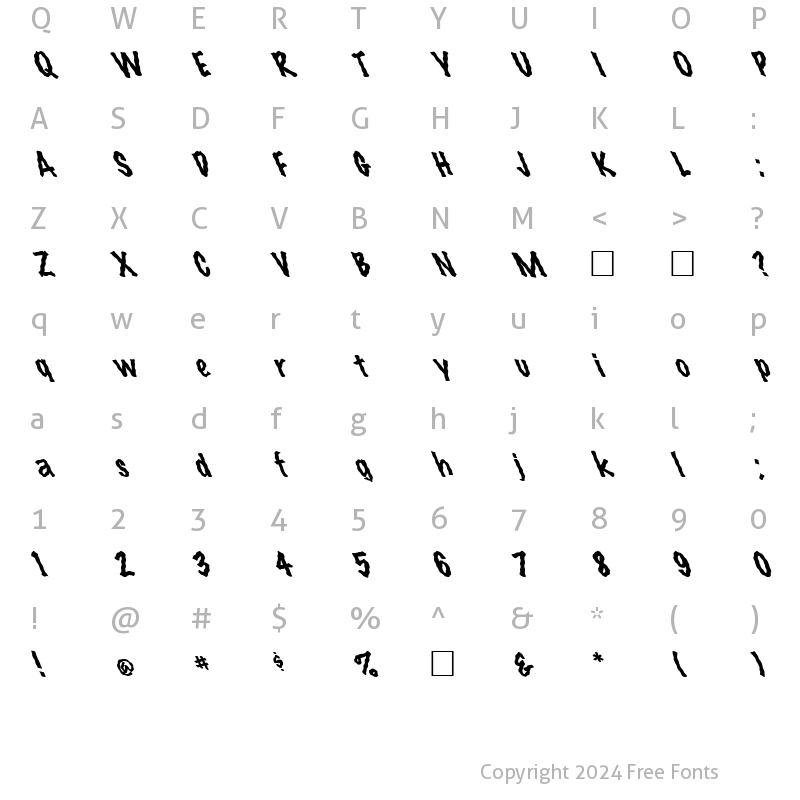 Character Map of FZ HAND 14 WAVEY LEFTY Normal