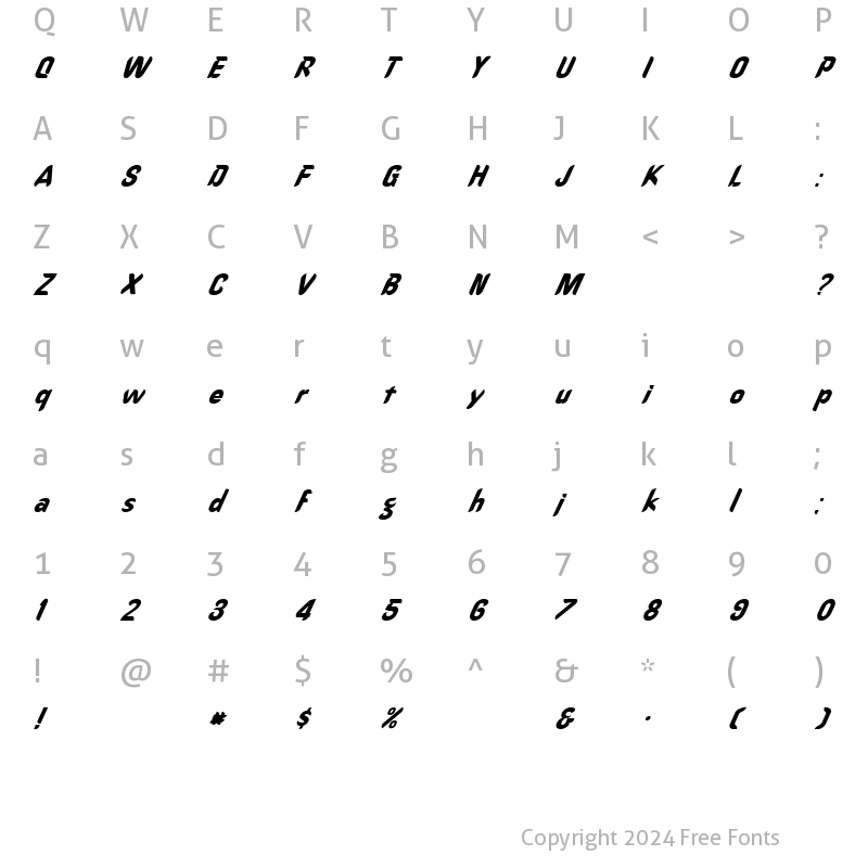 Character Map of FZ HAND 15 ITALIC Normal