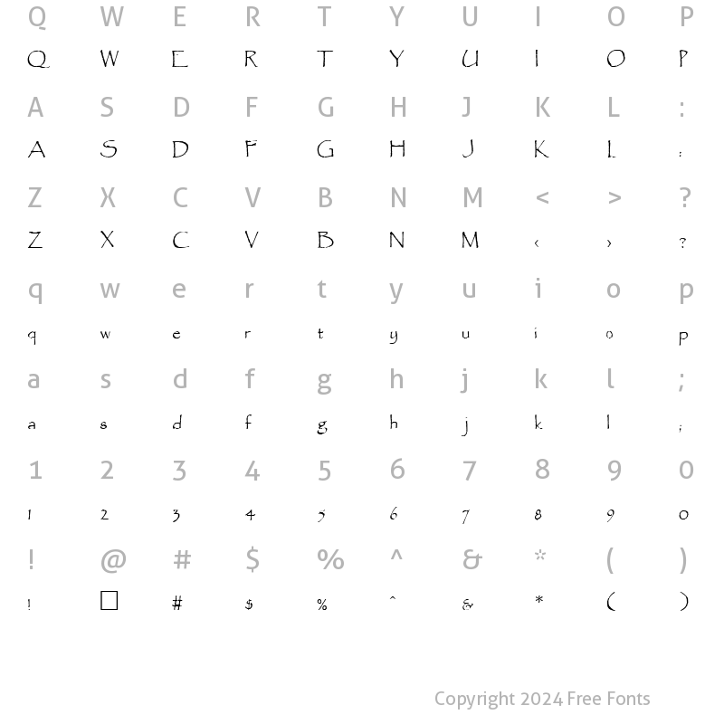 Character Map of FZ HAND 16 Normal