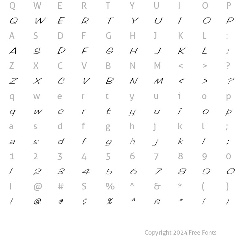 Character Map of FZ HAND 2 CONTOUR ITALIC Normal