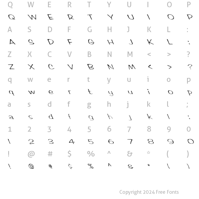 Character Map of FZ HAND 2 CONTOUR LEFTY Normal